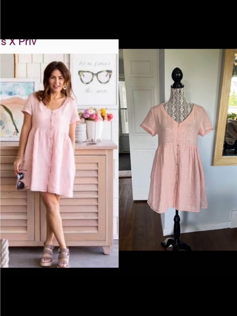 New Jillian Harris x Priv Made in Italy 100% Linen Dress. Pockets. Pink. XS